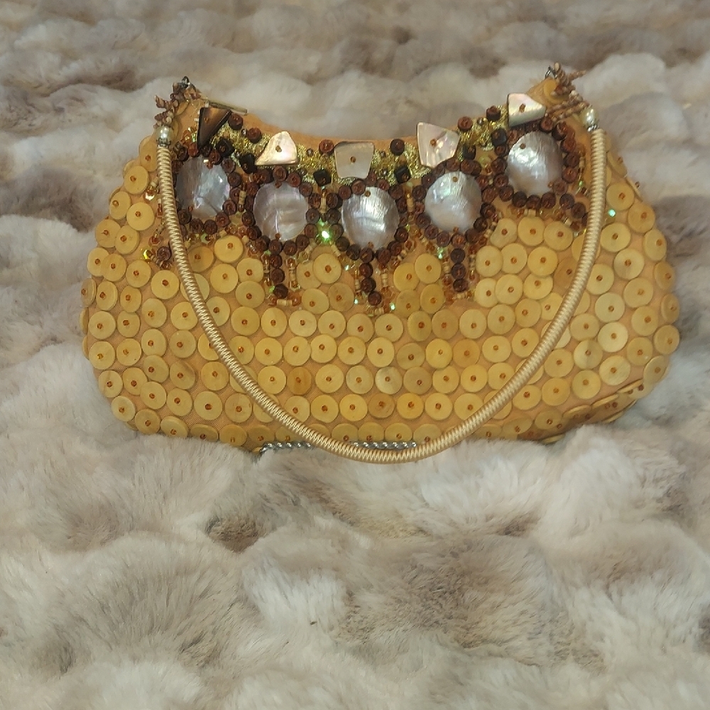 Gold Geometric Clutch with Beaded Embellishments
